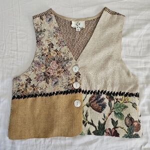 ice silk/linen/cotton flower embroidered vest (size S)